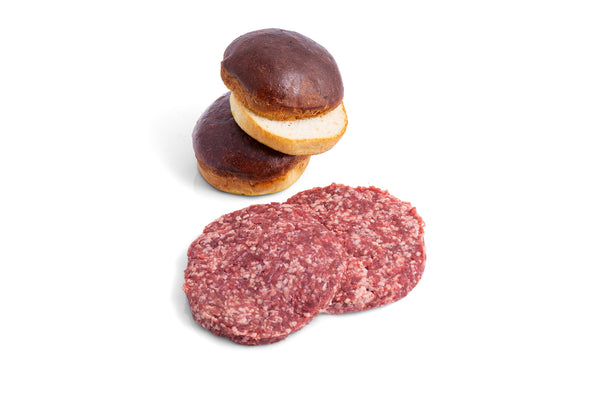 2x Kartoffelbrioche-Bun und 2x Bio-Patties